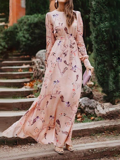 Women's Dresses Floral Print Bare Back Long Sleeve Dress - LuckyFash™