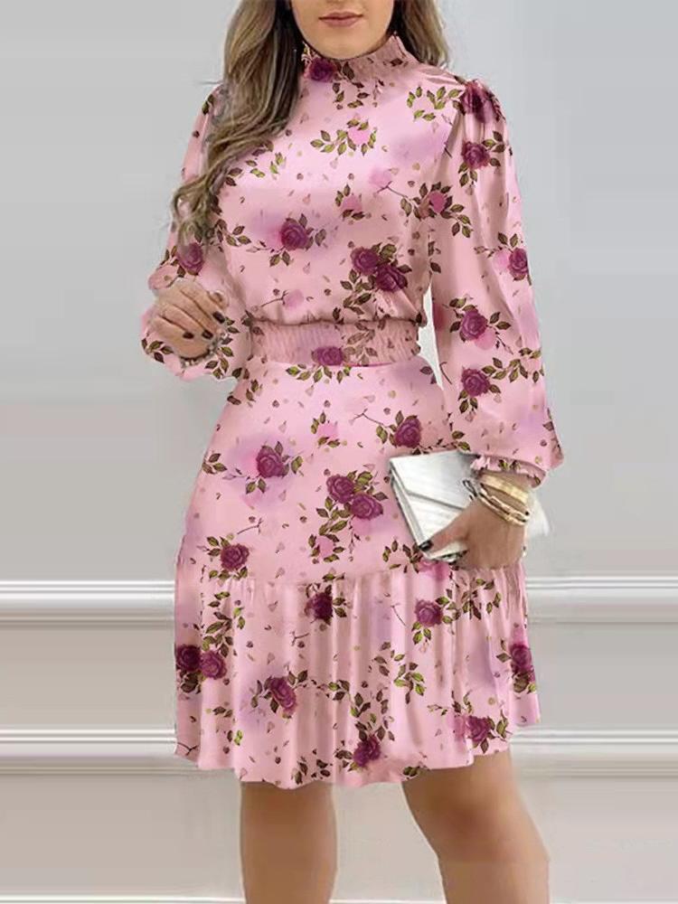 Dresses Flower Lantern Sleeve Ruffled Mini Dress for Women