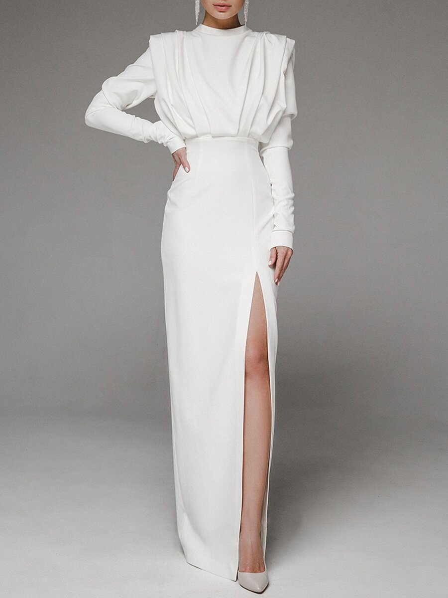 Dresses High Neck Back Hollow Slit Long Sleeve Dress for Women