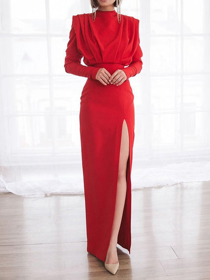 Women's Dresses High Neck Back Hollow Slit Long Sleeve Dress - LuckyFash™