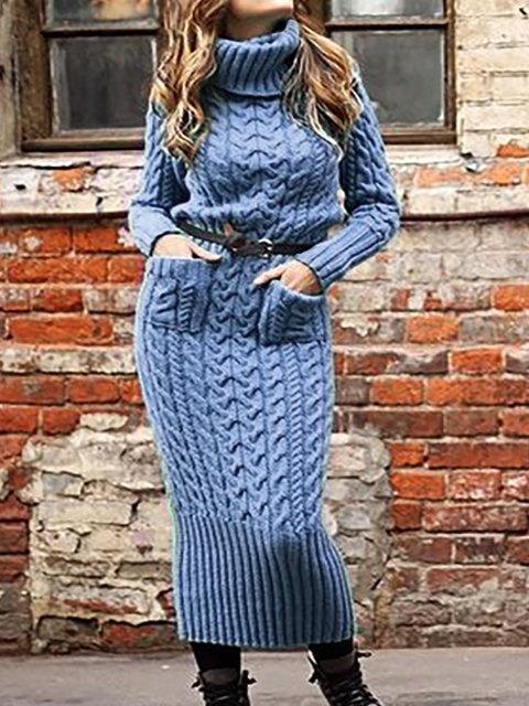 Dresses High Neck Pocket Long Sleeve Sweater Dress for Women