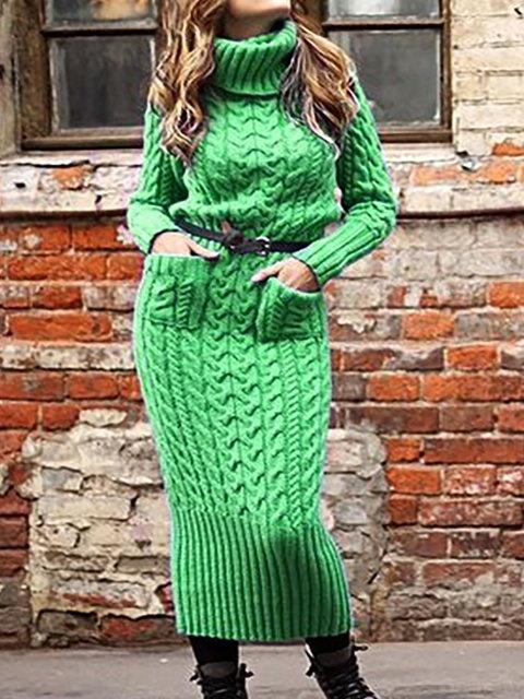 Dresses High Neck Pocket Long Sleeve Sweater Dress for Women