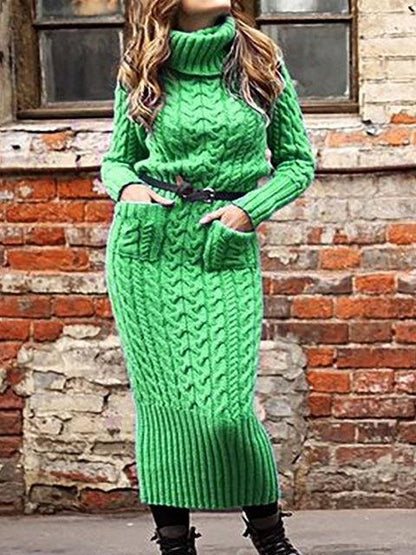 Women's Dresses High Neck Pocket Long Sleeve Sweater Dress - LuckyFash™