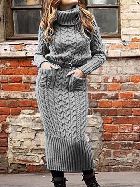 Dresses High Neck Pocket Long Sleeve Sweater Dress for Women