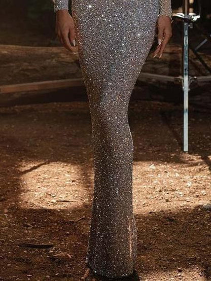 Women's Dresses Hollow Strapless Sequined Long Sleeve Dress - LuckyFash™