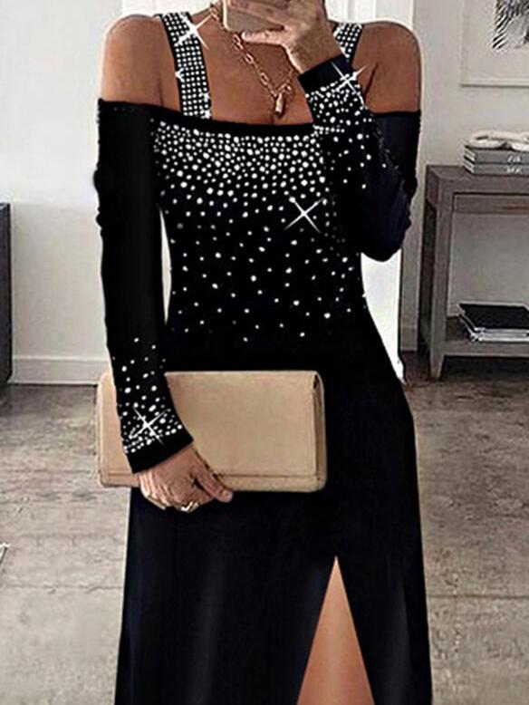 Women's Dresses Hot Rhinestone Sling One Shoulder Slit Dress - LuckyFash™