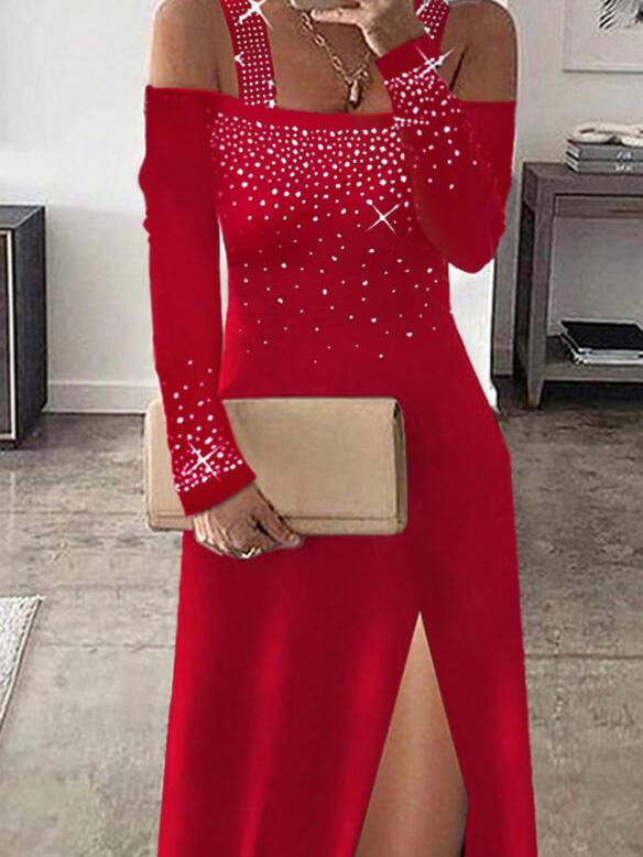 Women's Dresses Hot Rhinestone Sling One Shoulder Slit Dress - LuckyFash™