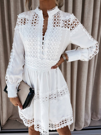 Dresses Lace Hollow Button Long Sleeve Dress for Women