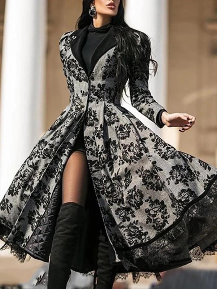 Women's Dresses Lace Stitching Printed Long Sleeve Dress - LuckyFash™