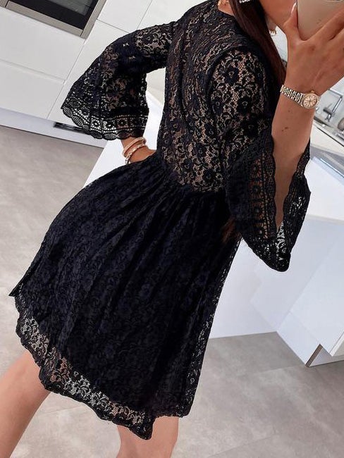 Women's Dresses Lace Stitching V-Neck Three-Quarter Sleeve Dress - LuckyFash™