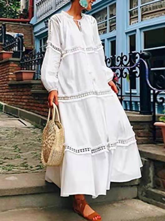 Women's Dresses Lace-Up Lace Stitching Long Sleeve Maxi Dress - LuckyFash™