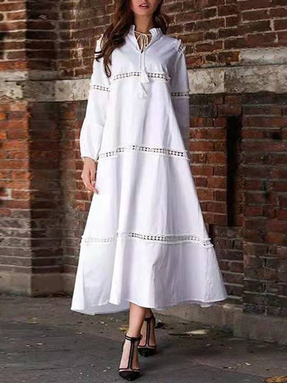 Women's Dresses Lace-Up Lace Stitching Long Sleeve Maxi Dress - LuckyFash™