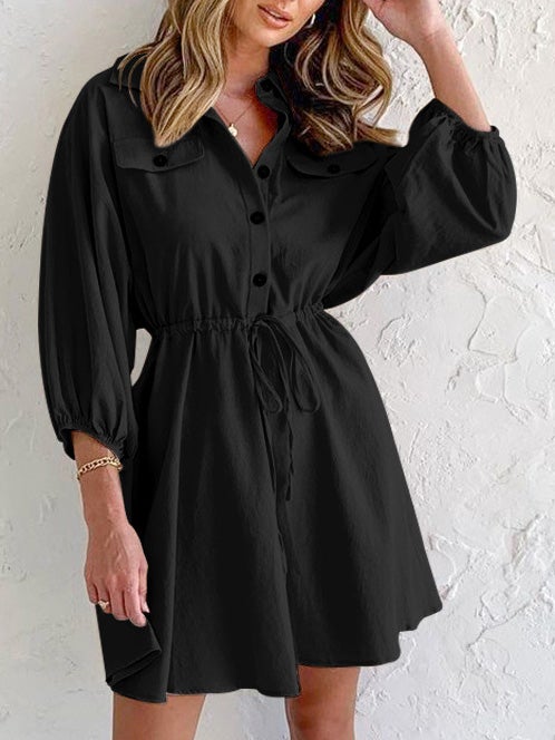 Women's Dresses Lapel Button Belted Long Sleeve Dress - LuckyFash™