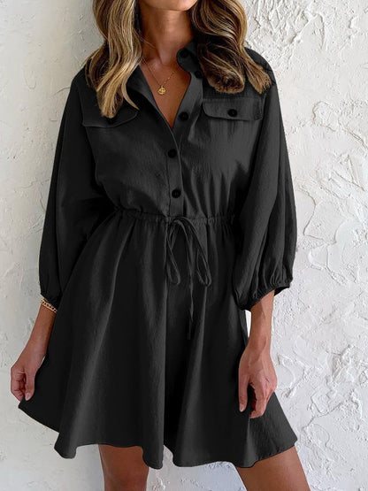 Women's Dresses Lapel Button Belted Long Sleeve Dress - LuckyFash™