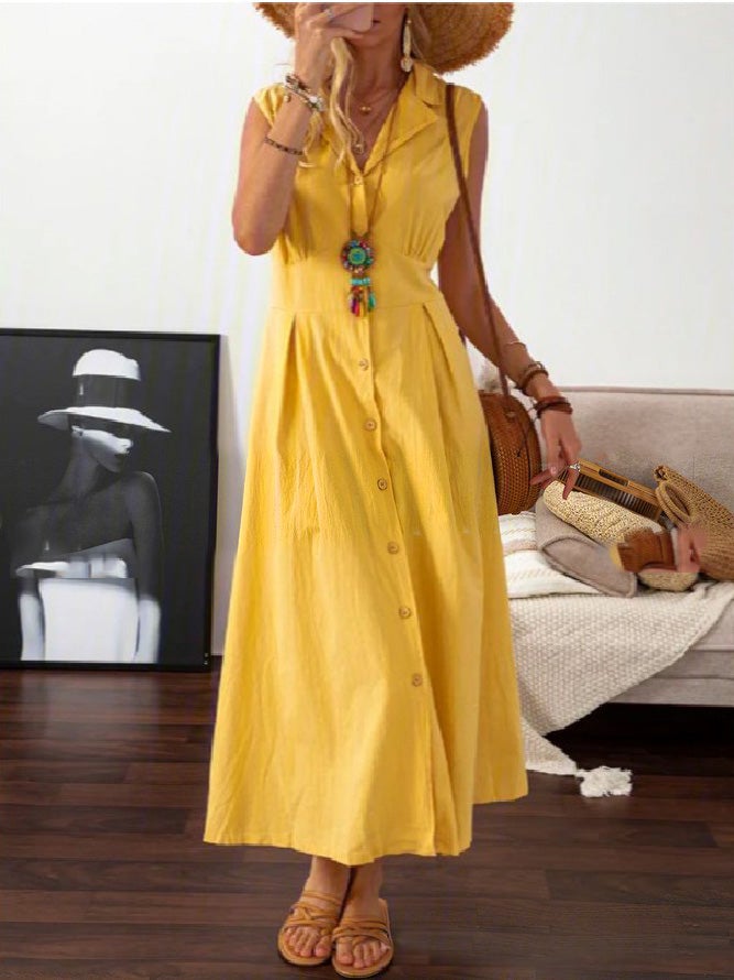 Women's Dresses Lapel Button Retro Maxi Dress - LuckyFash™