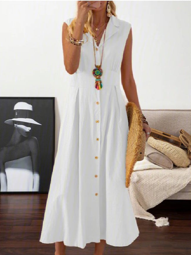 Dresses Lapel Button Retro Maxi Dress for Women