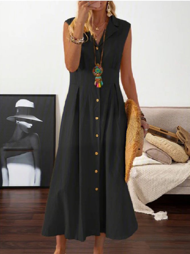 Dresses Lapel Button Retro Maxi Dress for Women