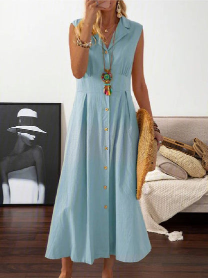 Dresses Lapel Button Retro Maxi Dress for Women