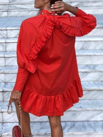 Women's Dresses Long Sleeve Back Ruffled Mini Dress - LuckyFash™