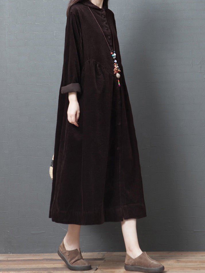 Women's Dresses Loose Corduroy Pocket Long Sleeve Dress - LuckyFash™