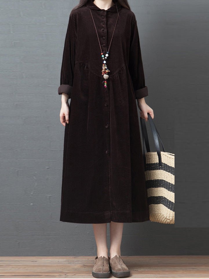 Dresses Loose Corduroy Pocket Long Sleeve Dress for Women