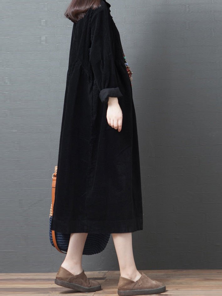 Women's Dresses Loose Corduroy Pocket Long Sleeve Dress - LuckyFash™