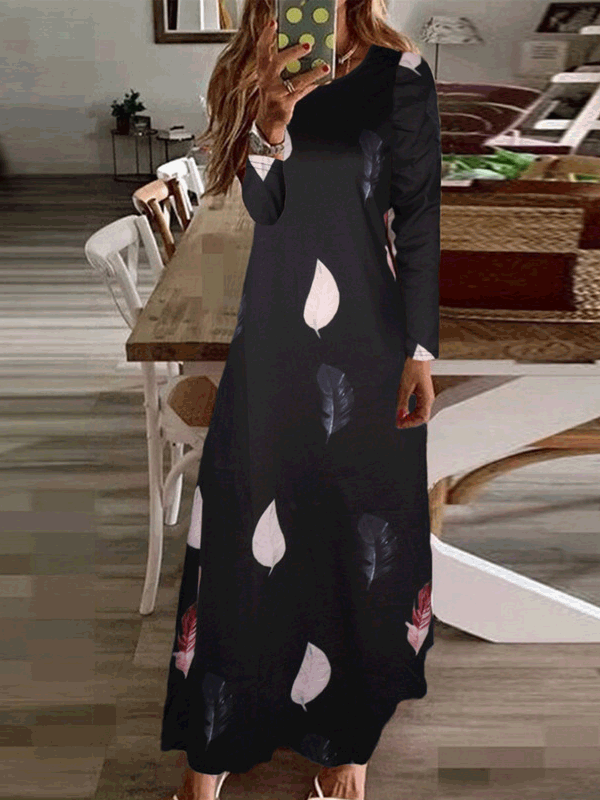 Women's Dresses Loose Crew Neck Printed Long Sleeve Dress - LuckyFash™