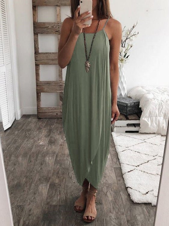 Maxi Dresses - Loose Solid Knitted Irregular Dress - MsDressly