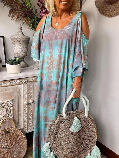 Women's Dresses Loose Tie-Dye Printed Off-The-Shoulder Long Sleeve Dress - LuckyFash™