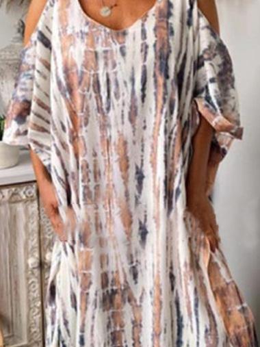 Women's Dresses Loose Tie-Dye Printed Off-The-Shoulder Long Sleeve Dress - LuckyFash™