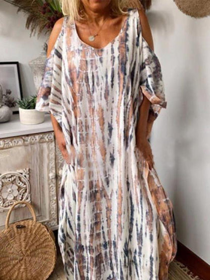 Women's Dresses Loose Tie-Dye Printed Off-The-Shoulder Long Sleeve Dress - LuckyFash™