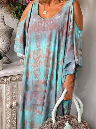 Women's Dresses Loose Tie-Dye Printed Off-The-Shoulder Long Sleeve Dress - LuckyFash™