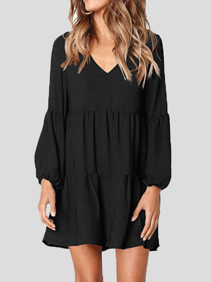 Women's Dresses Loose V-Neck Long Sleeve Mini Dress - LuckyFash™