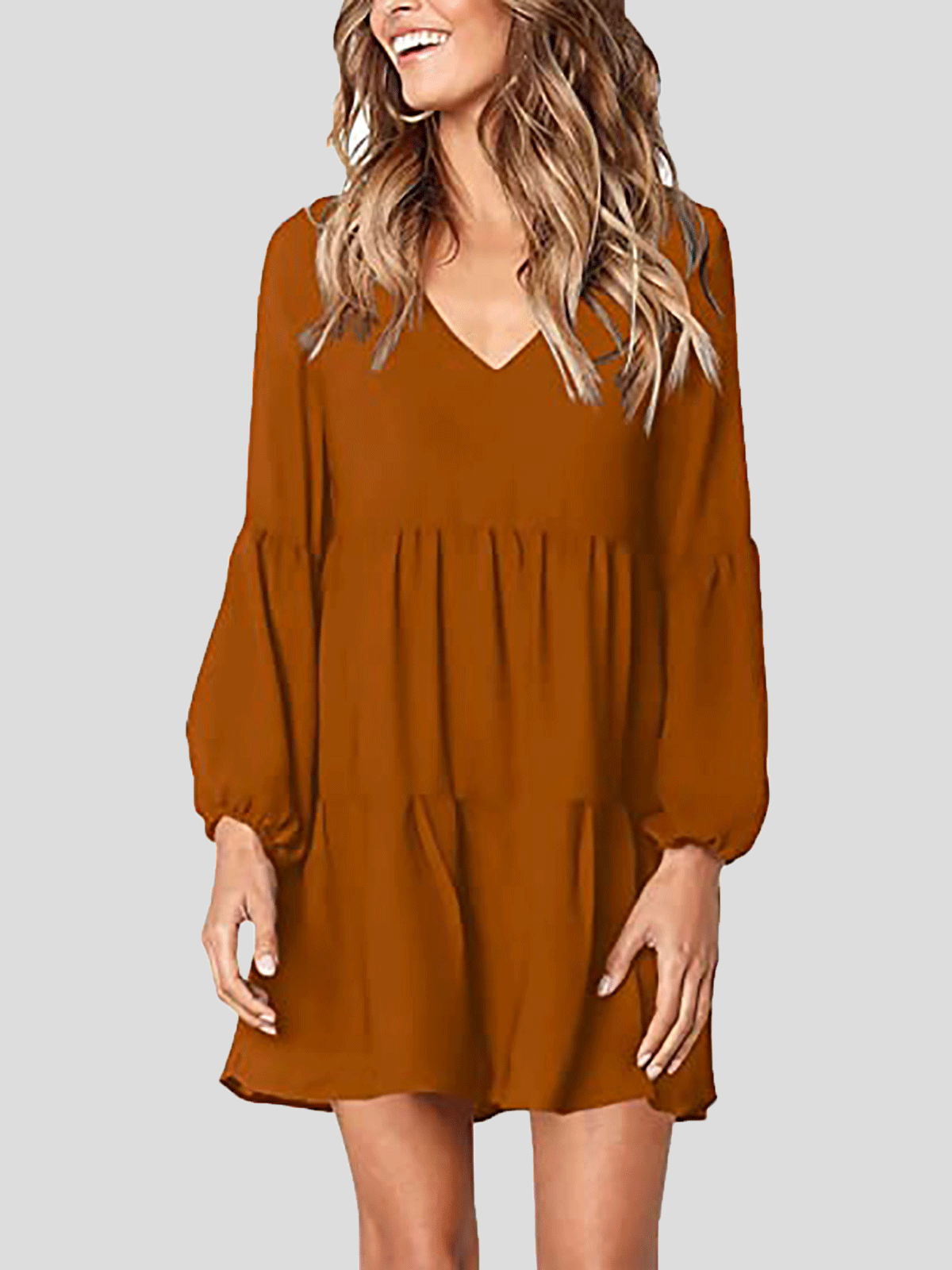 Women's Dresses Loose V-Neck Long Sleeve Mini Dress - LuckyFash™