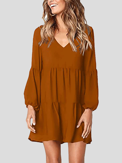 Dresses Loose V-Neck Long Sleeve Mini Dress for Women