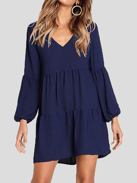 Women's Dresses Loose V-Neck Long Sleeve Mini Dress - LuckyFash™