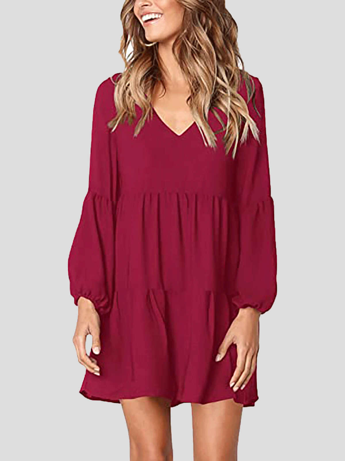 Dresses Loose V-Neck Long Sleeve Mini Dress for Women