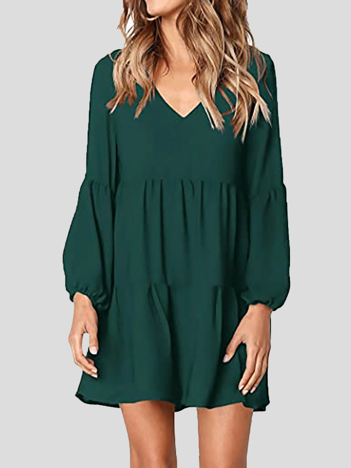 Women's Dresses Loose V-Neck Long Sleeve Mini Dress - LuckyFash™