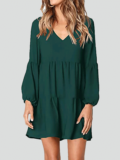 Dresses Loose V-Neck Long Sleeve Mini Dress for Women