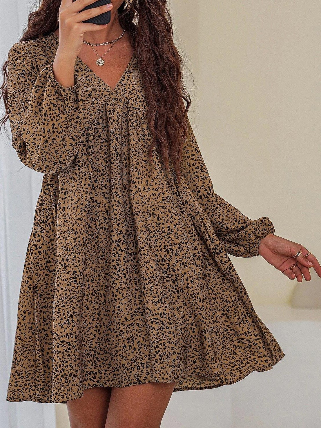 Women's Dresses Loose V-Neck Printed Long Sleeve Dress - LuckyFash™