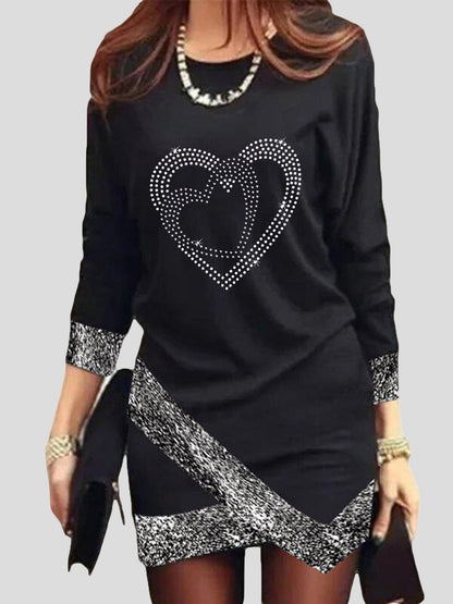 Dresses Love Hot Rhinestones Long Sleeve Irregular Dress for Women