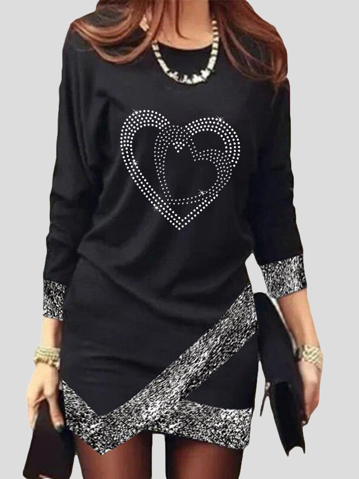 Women's Dresses Love Hot Rhinestones Long Sleeve Irregular Dress - LuckyFash™