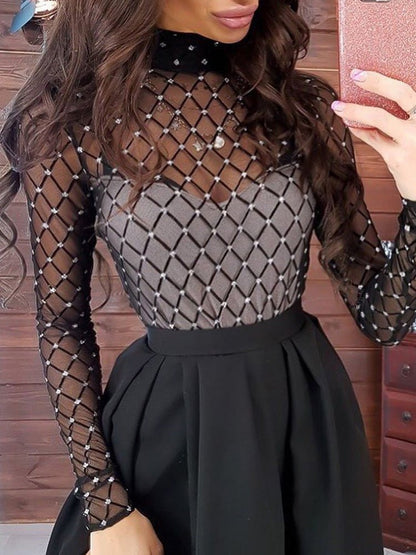 Women's Dresses Mesh Sheer Long Sleeve High Slit Dress - LuckyFash™