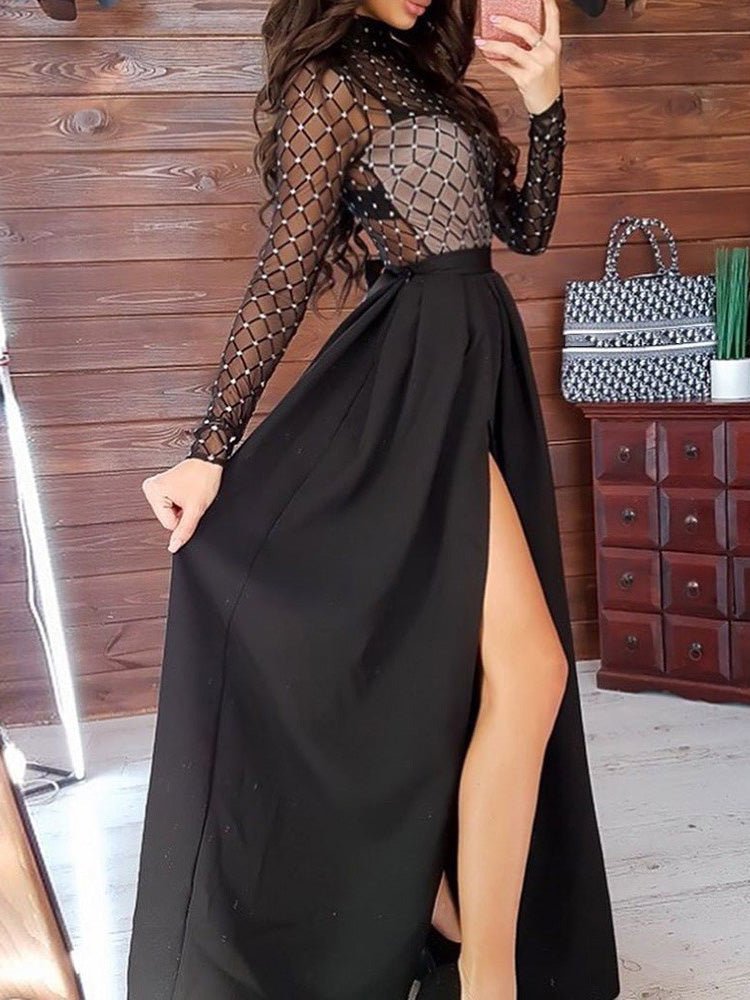 Women's Dresses Mesh Sheer Long Sleeve High Slit Dress - LuckyFash™