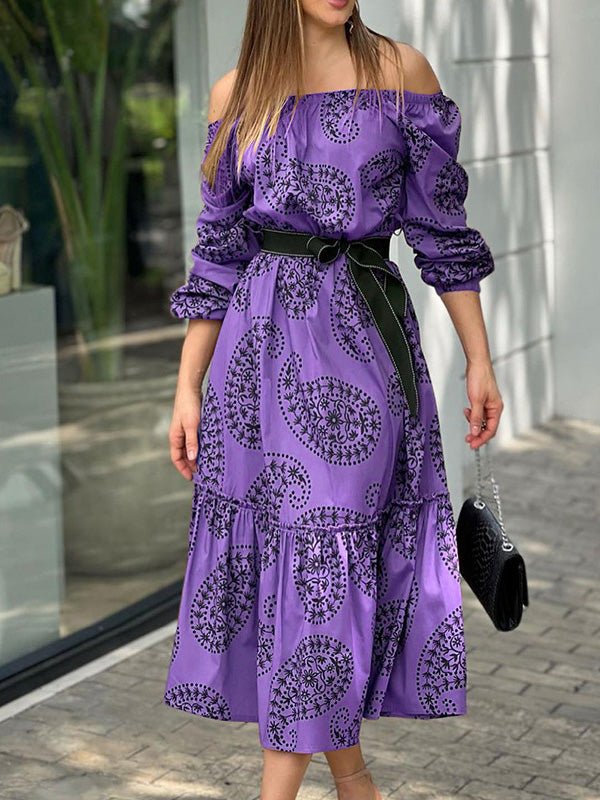 Dresses One-Shoulder Belted Long Sleeve Print Dress for Women