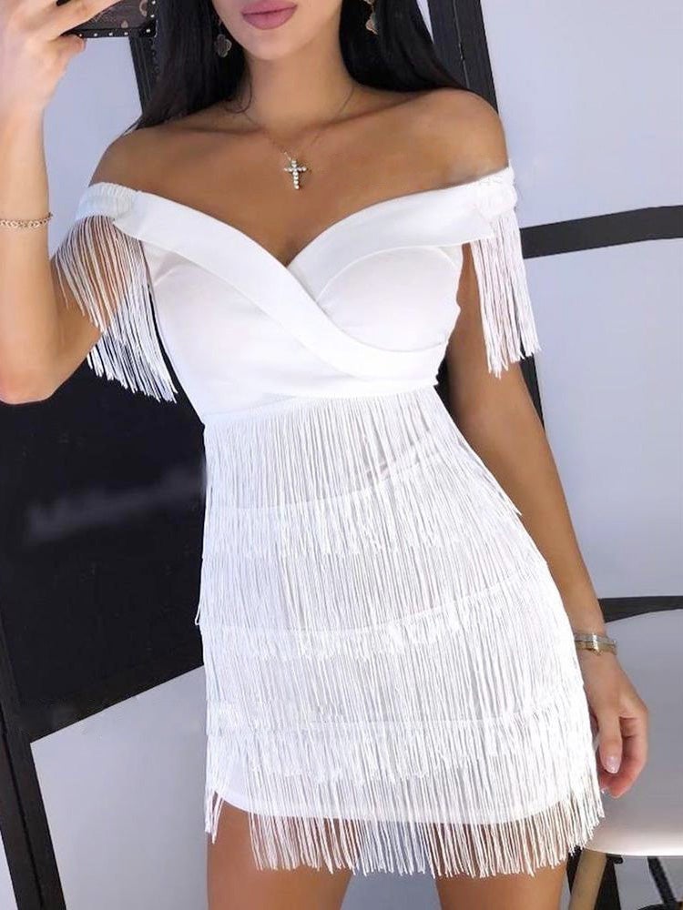 Women's Dresses One-Shoulder Fringe Slim Fit Dress - LuckyFash™