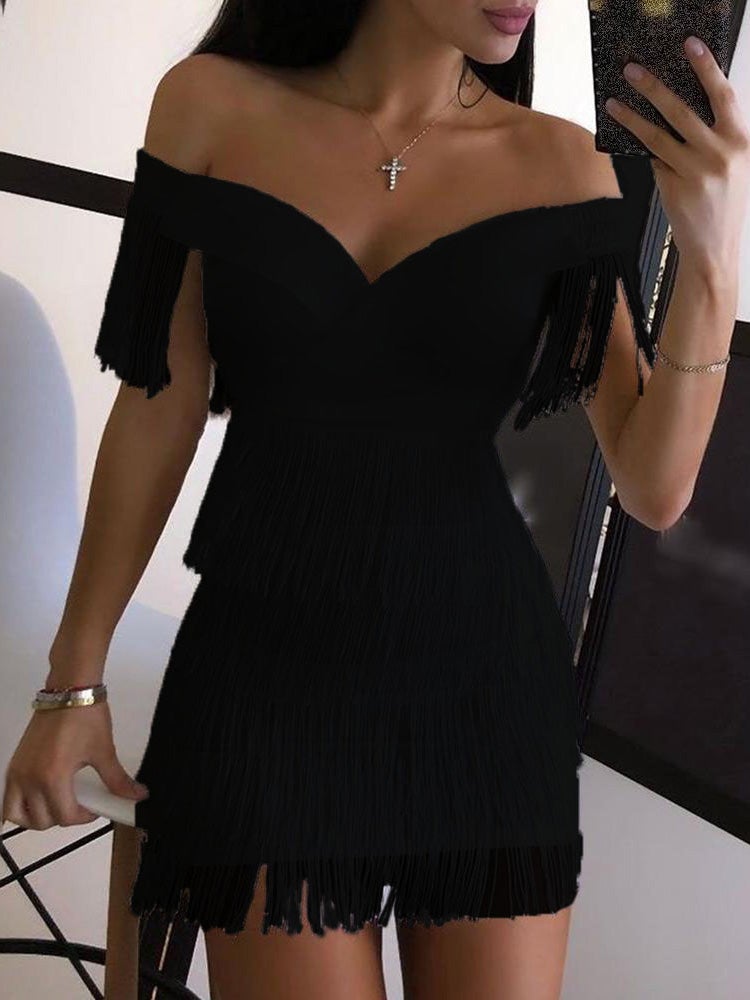 Dresses One-Shoulder Fringe Slim Fit Dress for Women