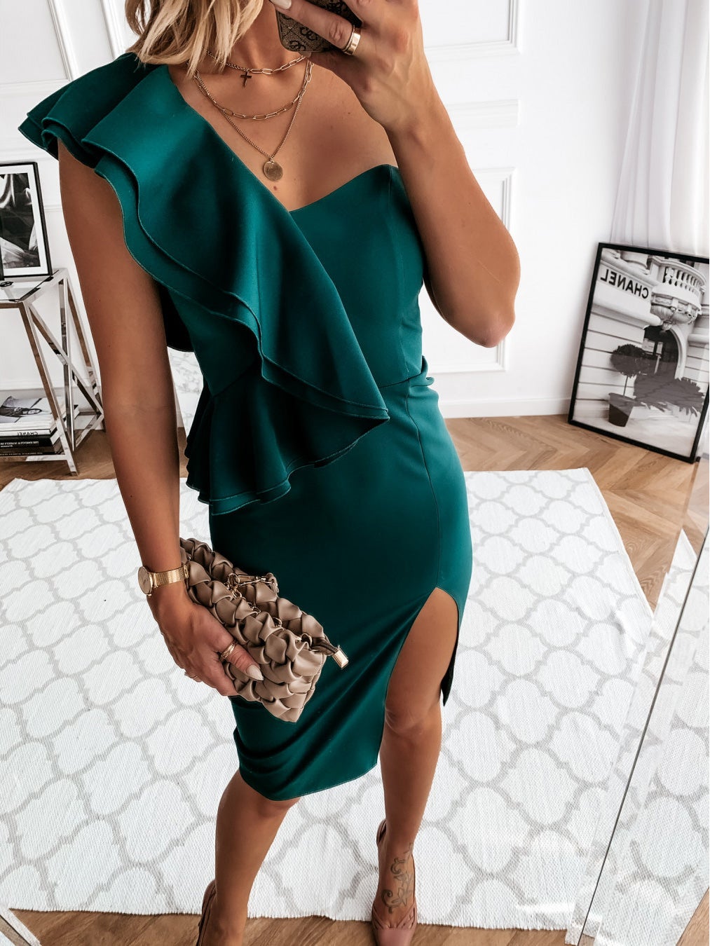 Women's Dresses One Shoulder Ruffled Slit Dress - LuckyFash™