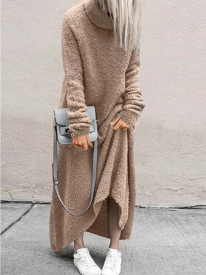 Dresses Plush Solid Turtleneck Long Sleeve Dress for Women