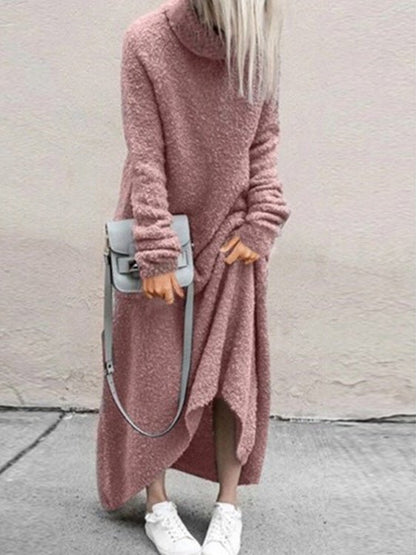 Dresses Plush Solid Turtleneck Long Sleeve Dress for Women